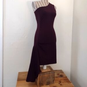 Susana Monaco Dark Burgundy One Shoulder Pleated Asymmetrical Dress Size S NEW